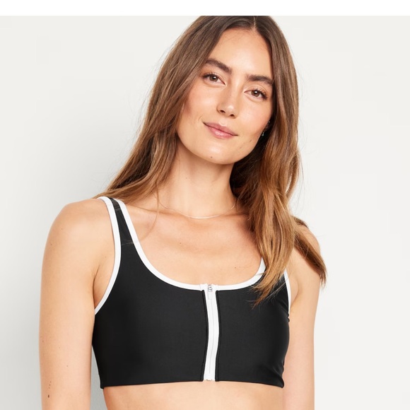 NWT OLD NAVY Zip-Front Bikini Swim Top  Color: Black Jack - Picture 2 of 10